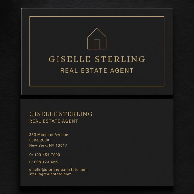 Carte De Visite Agent Immobilier Maison Black Gold (Créateur téléchargé)