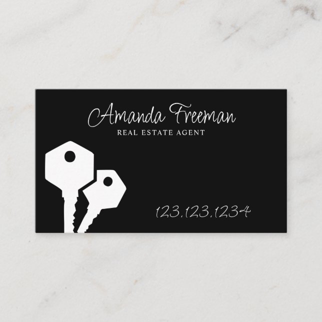 Carte De Visite Agent immobilier moderne Black & White Keys (Devant)
