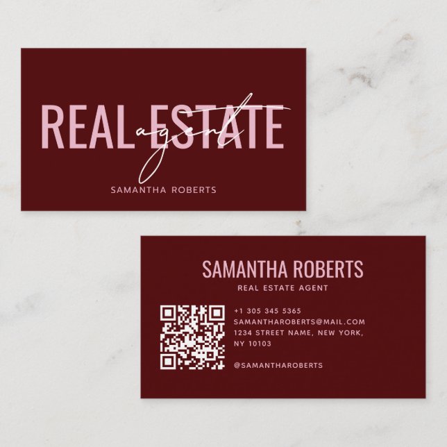 Carte De Visite Agent immobilier moderne Code QR rouge (Devant / Derrière)