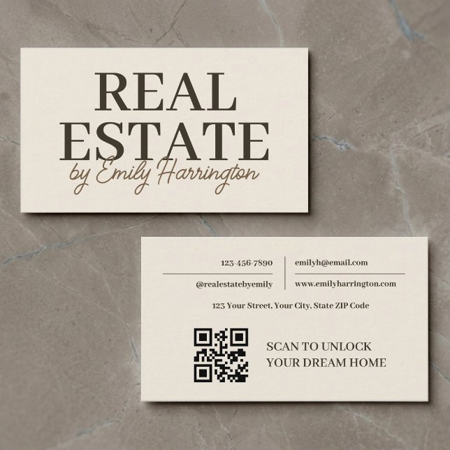 Carte De Visite Agent Immobilier Moderne Code QR Terrien (Créateur téléchargé)