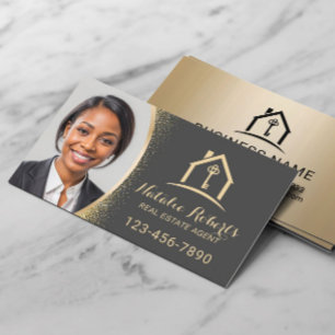 Carte De Visite Agent Immobilier Moderne Or Realtor Photo Personna