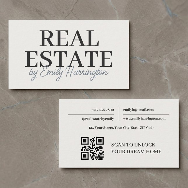 Carte De Visite Agent immobilier neutre de code QR moderne (Créateur téléchargé)