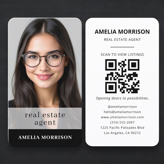 Carte de visite Agent Immobilier Noir Blanc QR Cod (Créateur téléchargé)