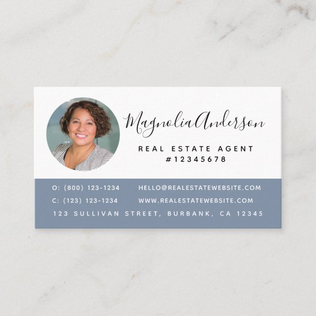 Carte De Visite Agent immobilier photo bleu simple (Devant)