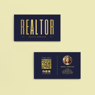 Carte De Visite Agent immobilier Photo Navy et Or