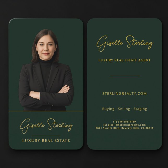 Carte De Visite Agent Immobilier Photo Vert Or (Créateur téléchargé)