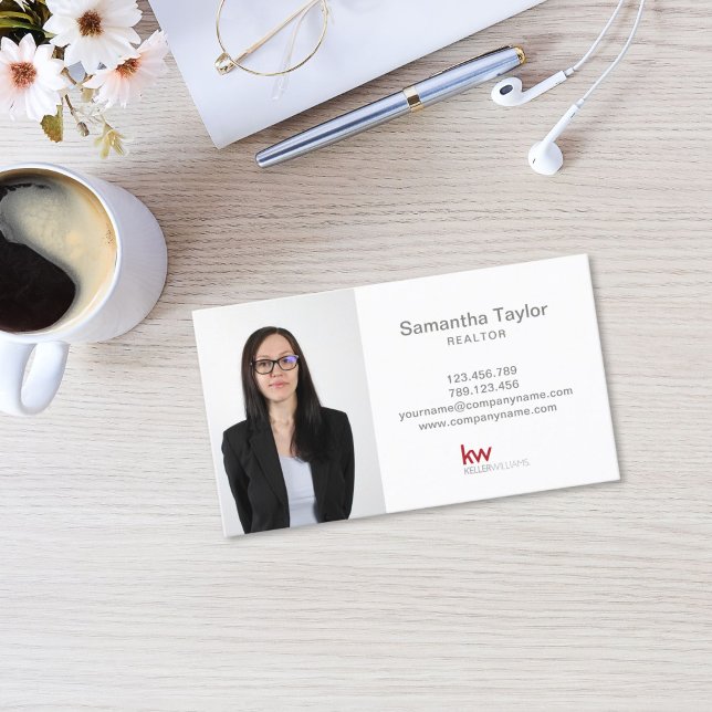 Carte De Visite Agent immobilier professionnel moderne Ajouter une (Modern Professional Realtor Real Estate Business Card with photo and KW Keller Williams logo)
