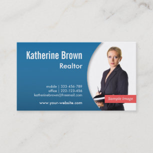 Carte De Visite Agent Immobilier Professionnel Moderne Photo Bleue