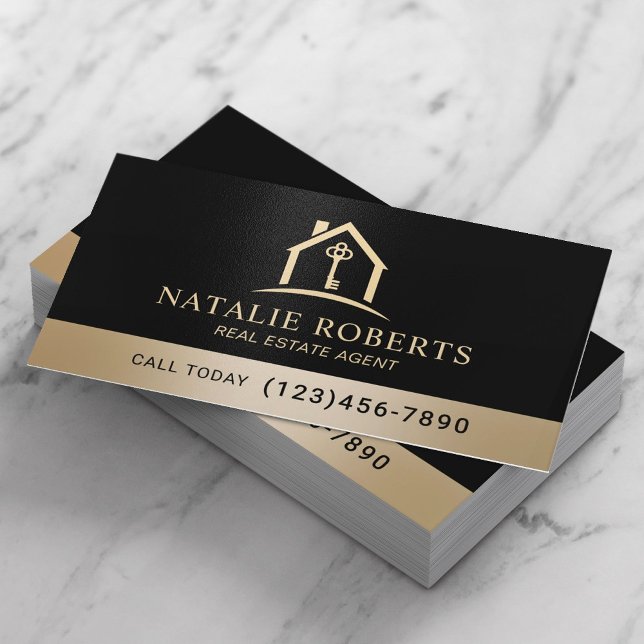 Carte De Visite Agent immobilier professionnel noir et or (Créateur téléchargé)