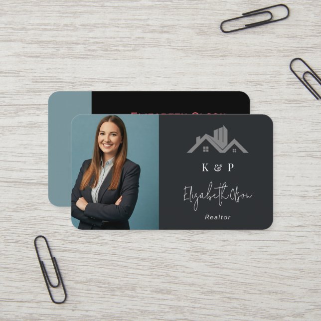 Carte De Visite Agent immobilier professionnel Realtor moderne (Devant/Arrière en situation)