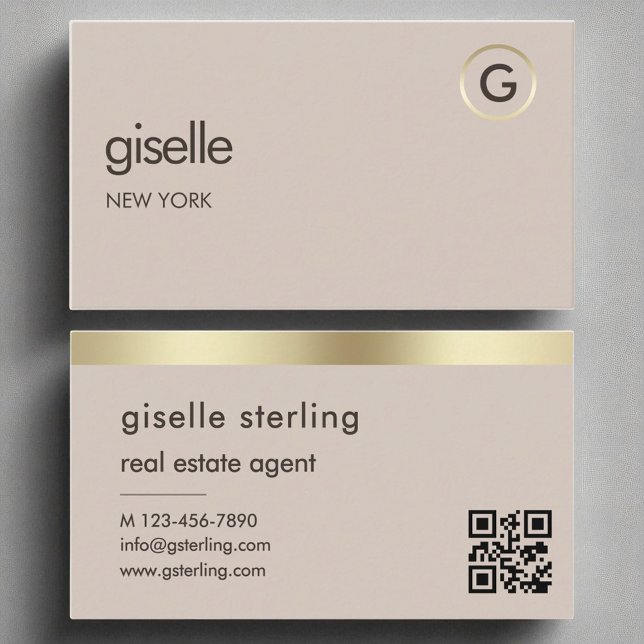 Carte De Visite Agent immobilier QR Code Faux Gold Foil Monogramme (Créateur téléchargé)