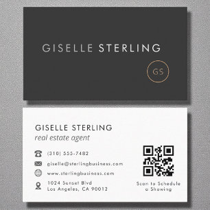 Carte De Visite Agent immobilier QR Code minimaliste Luxe noir