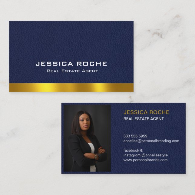 Carte De Visite Agent immobilier Realtor Blue & Gold Photo personn (Devant / Derrière)