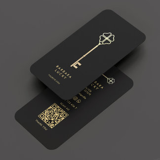 Carte De Visite Agent immobilier Realtor Clé d'or noir élégant