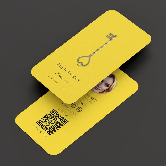 Carte De Visite Agent immobilier Realtor Photo Clé jaune (Real Estate Agent Realtor Photo Yellow Key Business Card
)