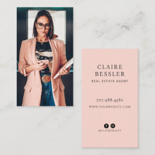 Carte De Visite Agent immobilier rose poudré minimaliste moderne