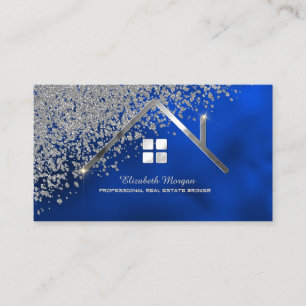 Carte De Visite Agent immobilier Silver House Diamants Bleu Royal