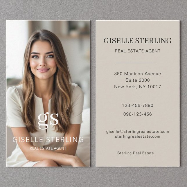 Carte De Visite Agent Immobilier Taupe Beige Photo Professionnel (Créateur téléchargé)