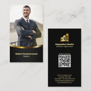 Carte De Visite Agent immobilier vertical de luxe Photo Noir Or