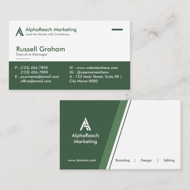 Carte De Visite Agents de marketing d'entreprise modernes vert bla (Devant / Derrière)