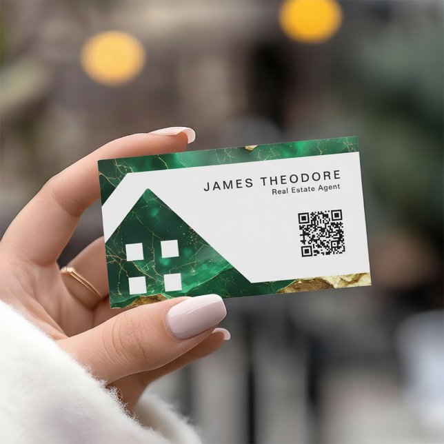 Carte De Visite Agents immobiliers élégants Emerald Gold (Créateur téléchargé)