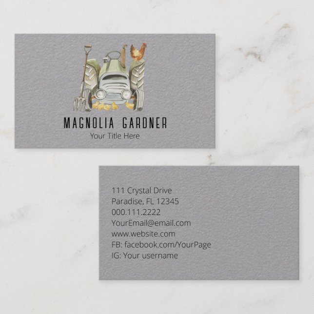 Carte De Visite Agriculture Tracteur Poulets Jardinage biologique (Devant / Derrière)