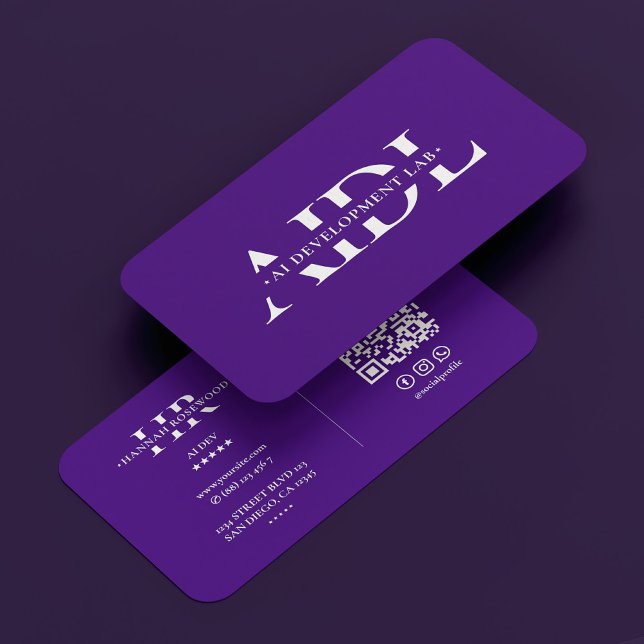 Carte De Visite AI Intelligence Artificielle Monogramme Violet Mod (AI Artificial Intelligence Purple Monogram Modern Business Card
)