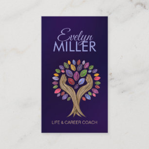 Carte De Visite Aider l'arbre des mains - feuilles aquarelles