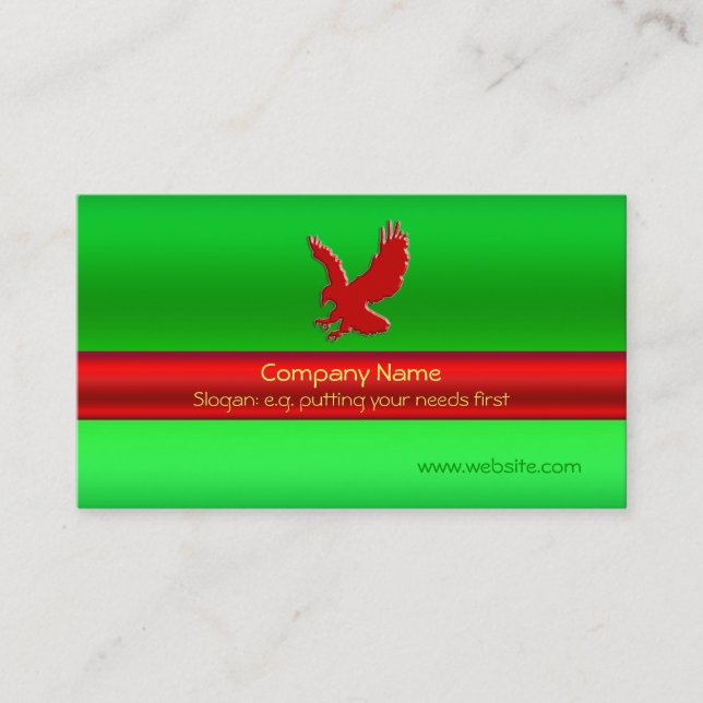 Carte De Visite Aigle rouge en saute sur effet métallique vert (Devant)