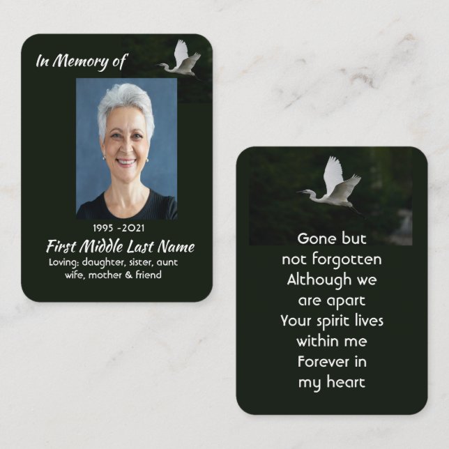 Carte De Visite Aigrette blanche Oiseau Mémorial Cadeau  (Devant / Derrière)