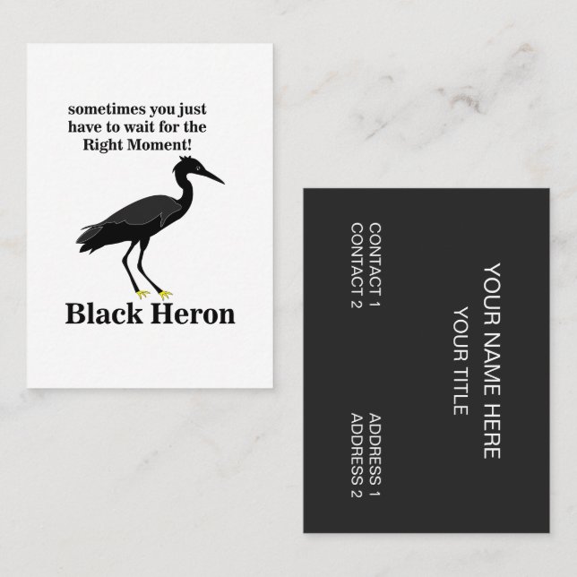 Carte De Visite Aigrette Héron Noir Oiseaux Faune (Devant / Derrière)