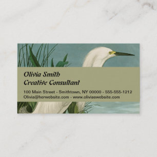 Carte De Visite Aigrette neigeuse d'Audubon oiseau Héron blanc orn