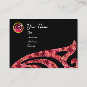 Carte De Visite AILÉ STYLÉE 2 MONOGRAMME, ROUGE RUBIS, rose fuchsi