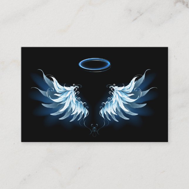Carte De Visite Ailes d'angle brillant bleu sur arrière - plan noi (Devant)