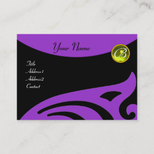 Carte De Visite AILES STYLISÉES MONOGRAM JAUNE TOPAZ, violet viole