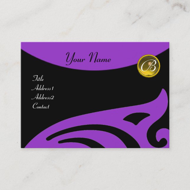 Carte De Visite AILES STYLISÉES MONOGRAM JAUNE TOPAZ, violet viole (Devant)