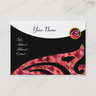 Carte De Visite AILIER STYLÉ 2 MONOGRAMME, ROUGE RUBIS, rose fuchs