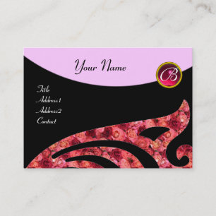 Carte De Visite AILIER STYLÉ 2 MONOGRAMME, ROUGE RUBIS, rose fuchs