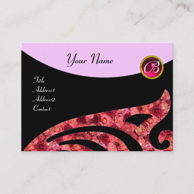 Carte De Visite AILIER STYLÉ 2 MONOGRAMME, ROUGE RUBIS, rose fuchs (Devant)
