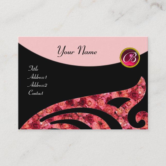 Carte De Visite AILIER STYLÉ 2 MONOGRAMME, ROUGE RUBIS, rose fuchs (Devant)