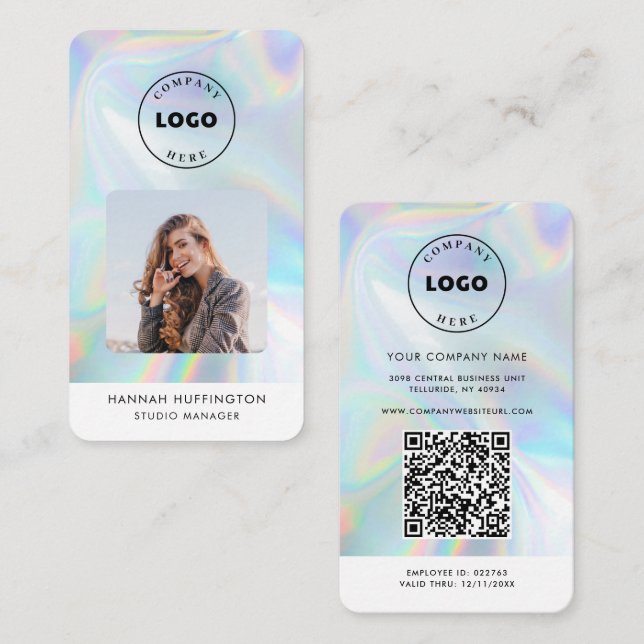 Carte De Visite Ajouter le logo QR Code employé photo Holographiqu (Devant / Derrière)