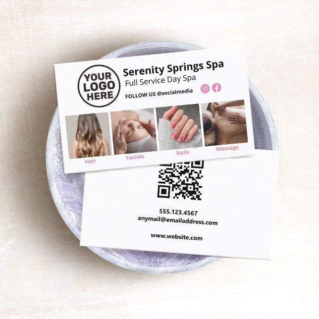 Carte De Visite Ajouter Logo 4 Photo Social Media QR Code (4 photo grid  business card with logo  and instagram social media networking icon and QR Code)