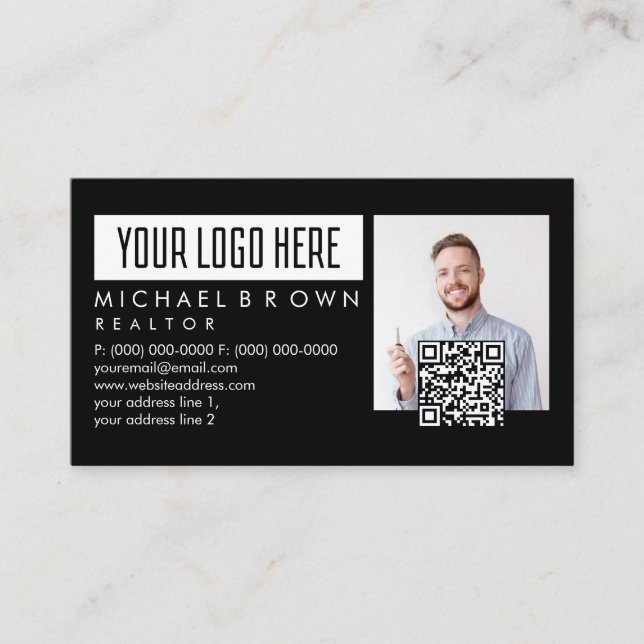 Carte De Visite Ajouter un code QR de photo Logo Immobilier (Devant)