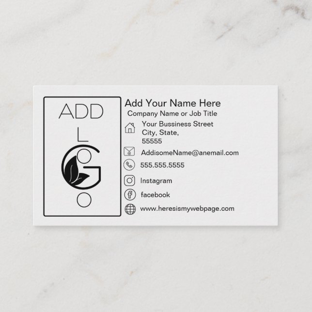 Carte De Visite Ajouter un logo noir blanc simple gras  (Dos)