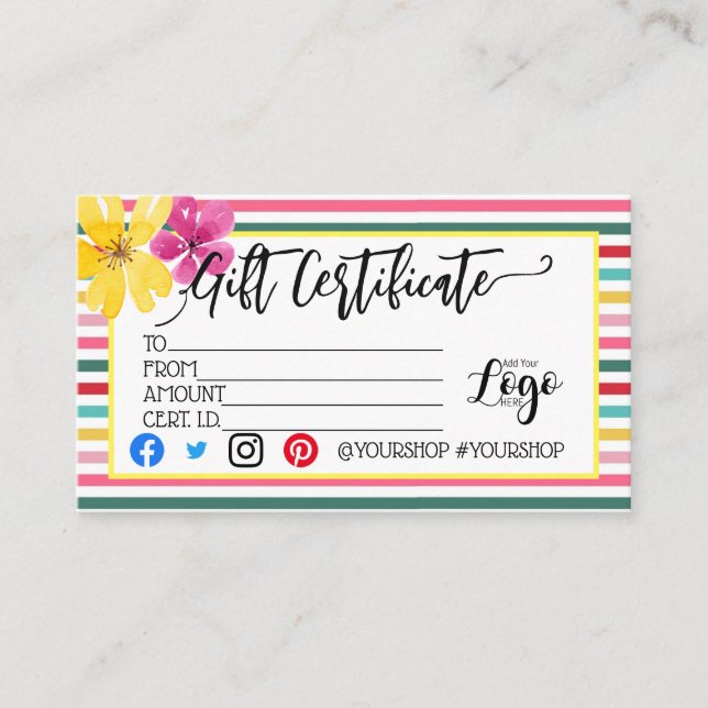 CARTE DE VISITE AJOUTER VOTRE LOGO BON D'AFFAIRES (Devant)