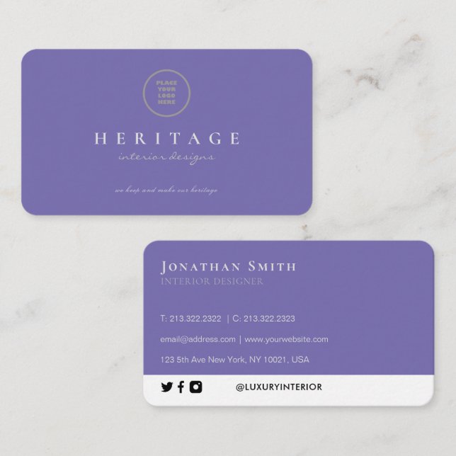 Carte De Visite Ajouter Votre Logo Élégant Luxury Plin Periwinkle (Devant / Derrière)