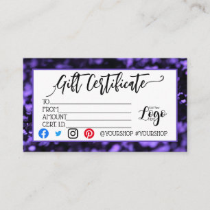 Carte De Visite AJOUTER VOTRE LOGO Marketing de chèques-cadeaux d