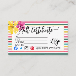 Carte De Visite AJOUTER VOTRE LOGO Marketing de chèques-cadeaux d