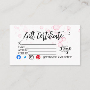 Carte De Visite AJOUTER VOTRE LOGO Marketing de chèques-cadeaux d