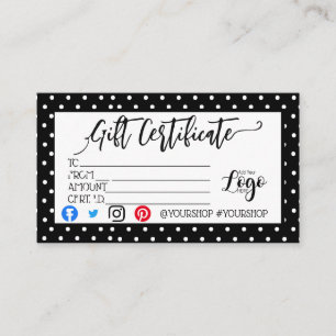 Carte De Visite AJOUTER VOTRE LOGO Marketing de chèques-cadeaux d